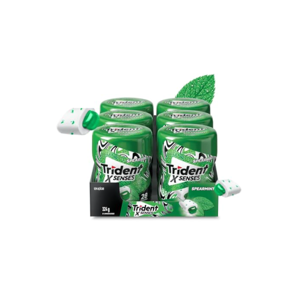 Chiclete Trident XSenses Spearmint Sem Açúcar Garrafa - Caixa com 6 unid. de 54g