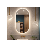 Espelho Oval Grande Com Led Frio e Quente 80x50cm Para Sala Banheiro e Quarto + Kit de Instalação