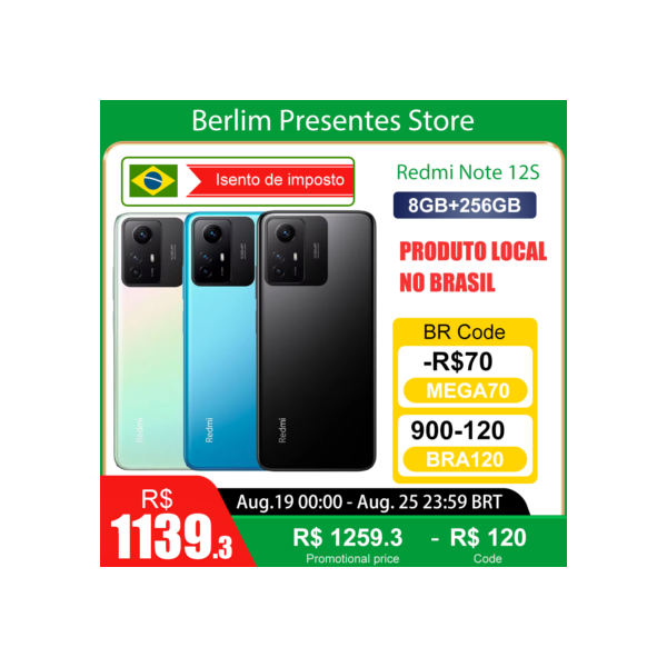 Xiaomi Redmi Note 12S 256GB 8GB Ram Versão Global | Smartphone 4G , ROM Global , Câmera 108MP , Carregador 18W