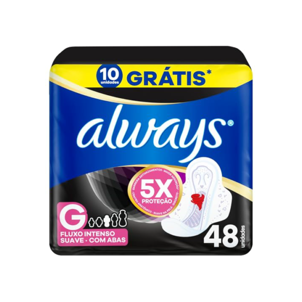 Absorvente Noturno Always Noites Tranquilas Suave com Abas Leve 48 Pague 40, Always