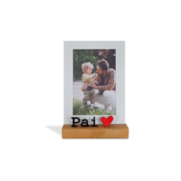 Porta-Retrato Vertical Pai - Dia dos Pais Para Foto 10x15cm – Moldura Para Fotos Decorativa em Aço, Acrílico e Madeira Pinus – Exibição Vertical