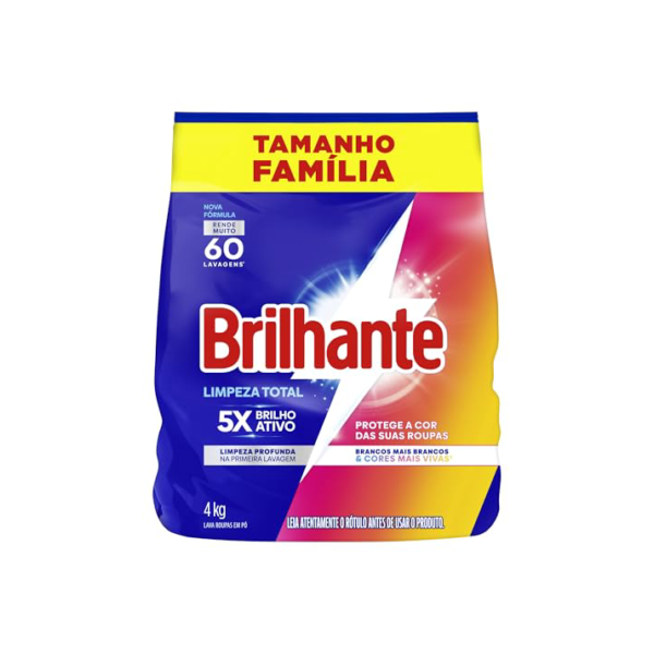 Brilhante Lava-Roupas Em Pó Roupas Brancas E Coloridas Limpeza Total Pacote Tamanho Família 4 Kg (Pacote De 1)