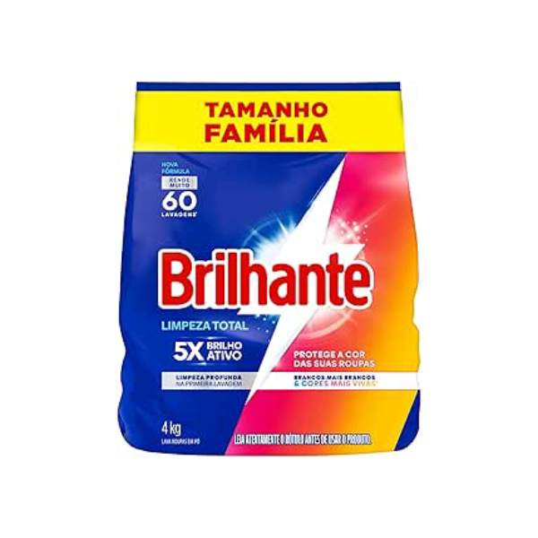 Brilhante Lava-Roupas Em Pó Roupas Brancas E Coloridas Limpeza Total Pacote Tamanho Família 4 Kg (Pacote De 1)
