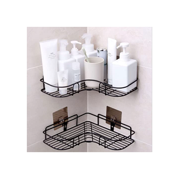 Kit 2 Prateleiras Para Banheiro Lavanderia Cozinha Quarto Adesiva Decorativa Organizadora Lateral 25cm (Preto)