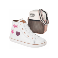 Kit Tenis Infantil GiGiL Teen Feminino Enfeite Brilho Cano Alto Escolar Confortável Cadarço Com Bag Ombro Transversal Promoção