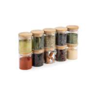 Kit 6 Pote De Vidro Porta Tempero Mantimentos Redondo Borossilicato Tampa De Bambu 160ml