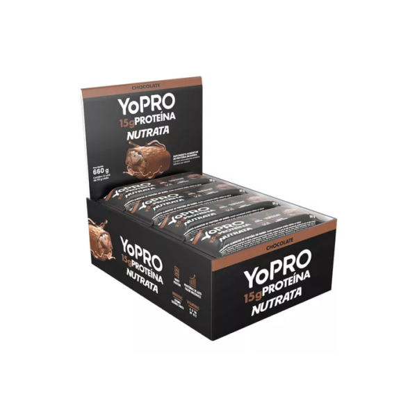 Barras De Proteína Yopro 12 Unidades 55g Whey Bar - Nutrata Sabor Chocolate