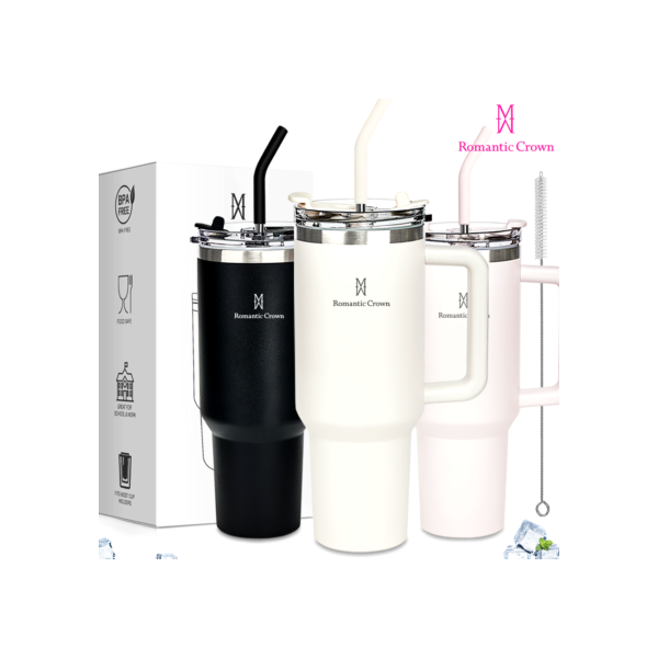 ROMANTIC CROWN Copo Térmico Inox Portátil 1200ml/1.2L Garrafa Térmica Inoxidável com Tampa e Canudo