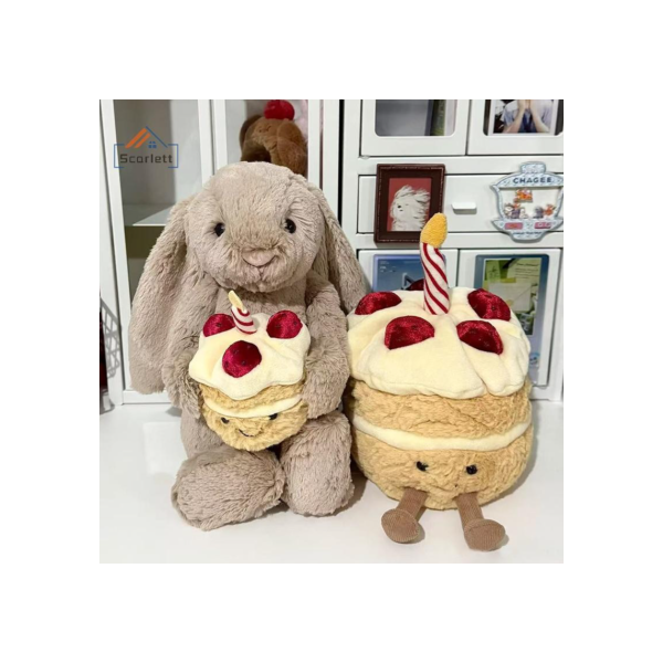 [Scarlett] Original Jelly Cat 30cm Shy Bonnie Rabbit Segurando Um Bolo De Aniversário Boneca De Pelúcia Apanying Gatos ,