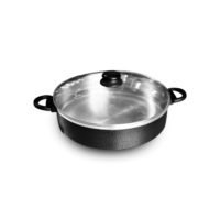 Panela Tacho Aluminio Craqueado P/ Paella Risoto Moqueca 26 e 30cm Tampa Vidro