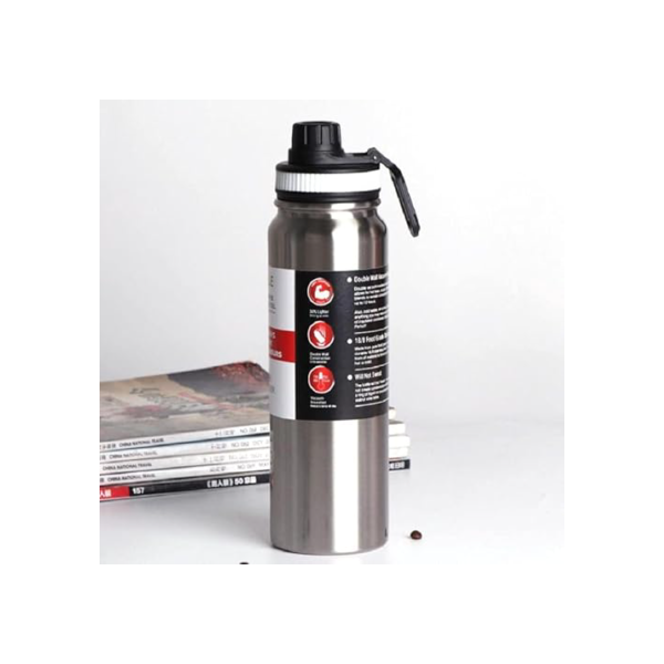 Garrafa de Água Térmica Inox Esportiva Academia Isolada a Vácuo Aço Inox 800ml (Prata)