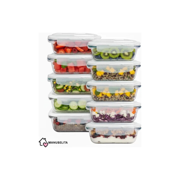 Kit 10 Potes Vidro 640ml Hermético Marmita Forno Refratário Sortida