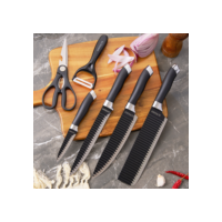 Kit facas de cozinha/Churrasco Profissional Antiaderente 6 Peças Preto/colorido