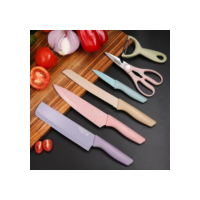 Kit facas de cozinha/Churrasco Profissional Antiaderente 6 Peças Preto/colorido