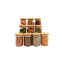 kit 10 potes de vidro 110ml com tampa de bambu hermético redondos - Tud