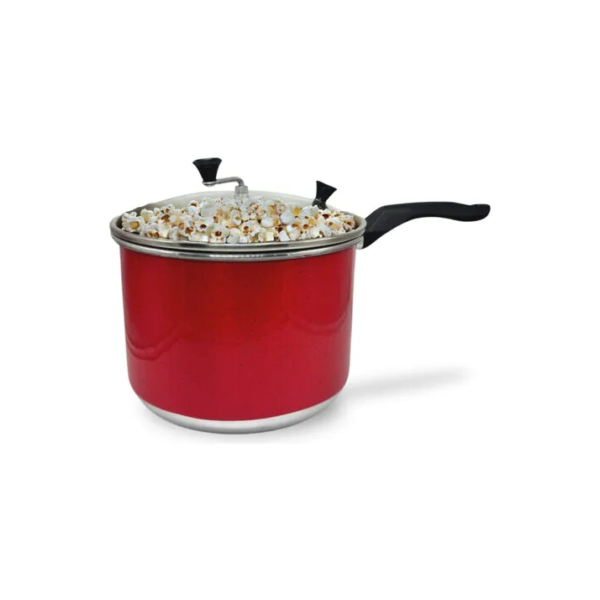 Panela Pipoca Pipoqueira N°20 Preto Liso Com Tampa De Vidro Cor Vermelho