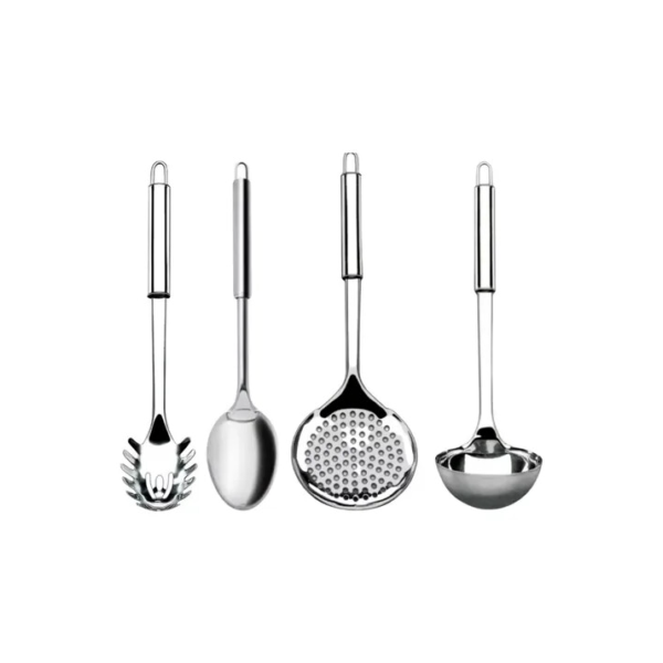 Kit 4 Utensílios Inox Cozinha Colher Concha Escumadeira