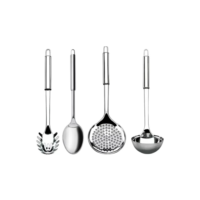 Kit 4 Utensílios Inox Cozinha Colher Concha Escumadeira