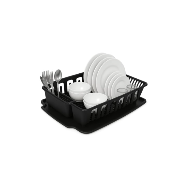 Escorredor de Louça 14 Pratos Com Porta Copos Talheres e Bandeja (Preto)
