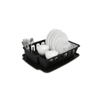 Escorredor de Louça 14 Pratos Com Porta Copos Talheres e Bandeja (Preto)
