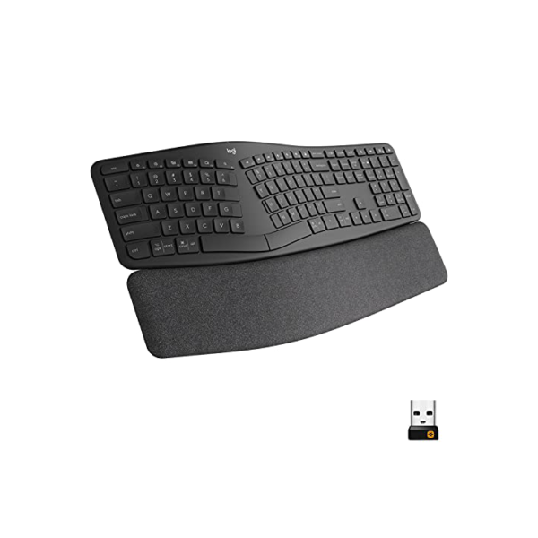 Teclado sem fio Logitech ERGO K860 com Layout de Teclado Dividido, Suporte para Descanso de Pulso, Tecido Resistente a Manchas, Conexão Bluetooth e USB - Compatível com Windows e Mac.