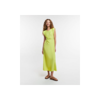 Vestido New Midi em Viscose Texturizada com Detalhe na Cintura Verde