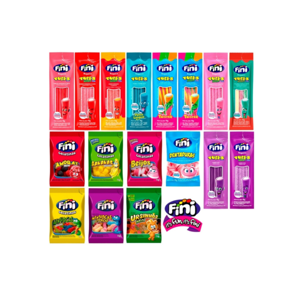 Kit C/30un Balas Fini Sabores Variados Balas de Gelatinas Tubes Cítricas Azedinhas 15g