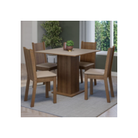 Conjunto Sala de Jantar Mesa Tampo de Madeira 4 Cadeiras Rustic/Crema/Sintético Bege Samara Madesa