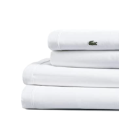Lacoste Conjunto de lençóis sólidos 100% algodão percal, respirável, refrescante e de qualidade hoteleira - bolso profundo, ajuste fácil, certificado Oeko-Tex, branco, Queen