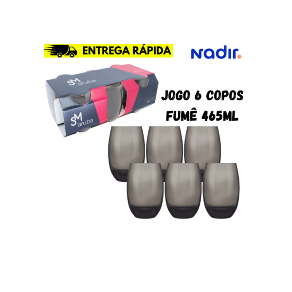 Jogo De Copos De Vidro Com 6 peças Fumê 465ml - Aruba Nadir