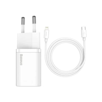 Carregador iPhone 12 Super Si Turbo Pd 20w Baseus + Cabo Pd 20w 1m Branco