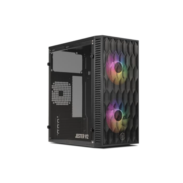 Gabinete Gamer TGT Jester V2 | Rainbow | Mini-Tower | Lateral de Acrílico | Com 2 Fans | Preto | TGT-JSRV2-BKGF02