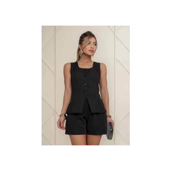 Conjunto Feminino Short E Colete Longo Alfaiataria Social