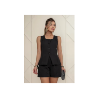 Conjunto Feminino Short E Colete Longo Alfaiataria Social