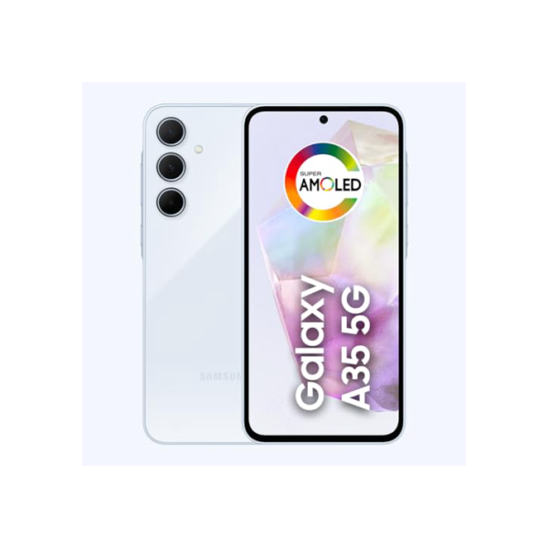 Samsung Galaxy A35 5G, Câmera Tripla Traseira de até 50MP, Selfie de 13MP, Nightography, Apagador de objetos, Design em vidro e IP67, Tela Super AMOLED de 6.6" 120Hz Vision Booster, 128GB - Azul Claro