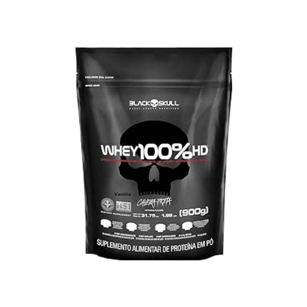 Whey 100% Hd - 900G Refil Baunilha, Black Skull