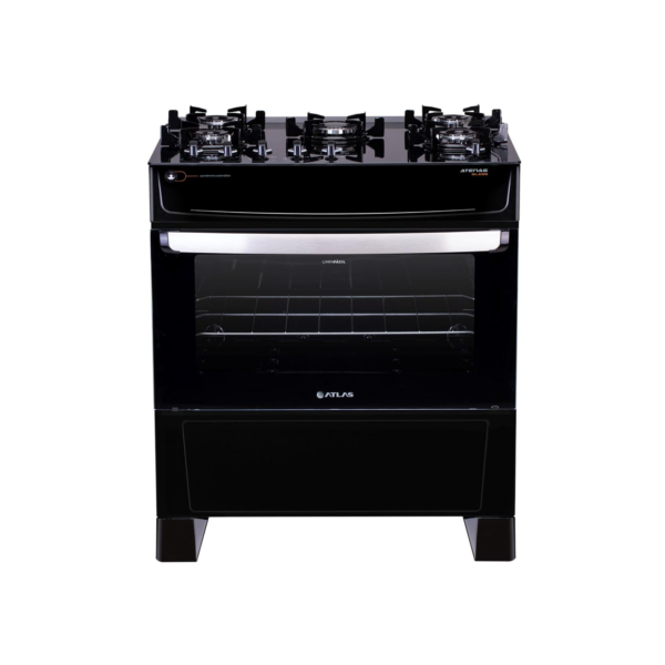Fogão Atlas 5 Bocas preto Atenas Glass com Acendimento automático - Bivolt
