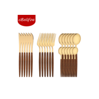 Belifou Kit 24 Jogo De Talheres Aço Inoxidável 416 Ouro Alças De Madeira - Diana