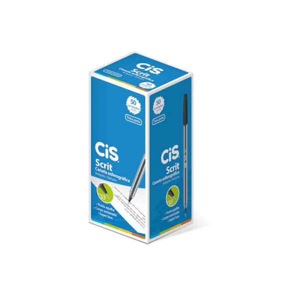 Caneta Esferográfica 0.7mm, CiS, Scrit 0,7 53.0500, Preto, 50 Unidades