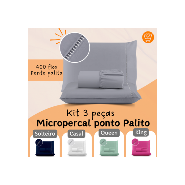 Kit Lençol Cama Casal Queen 400 fios Micropercal 3 Peças Ponto Palito Cama Box toque acetinado Natal