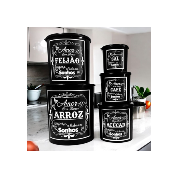 Kit Mantimentos Jogo 5 peças Redondo de plástico  Armazenamento de alimentos