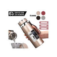 Garrafa 1000ml Inox Térmica Com Infusor Prata e Dourada De Água Café Dupla Com Alça