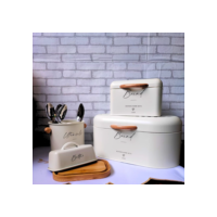 Porta Pão / Manteigueira e porta talheres em metal com Bambu Branco Vintage