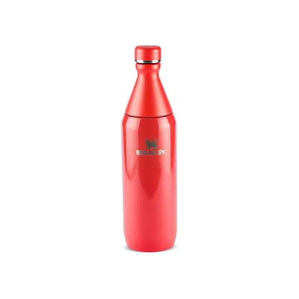 Stanley - Garrafa térmica Slim Bottle para água e bebidas frias, colarinho removível para adicionar gelo, à prova de vazamentos, aço inoxidável, 591 ml, Hot Coral Gloss