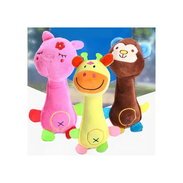 Brinquedos De Pelúcia Pet Para Cães E Gatos Happy Day Apito Cor Amarela Desenho Girafa