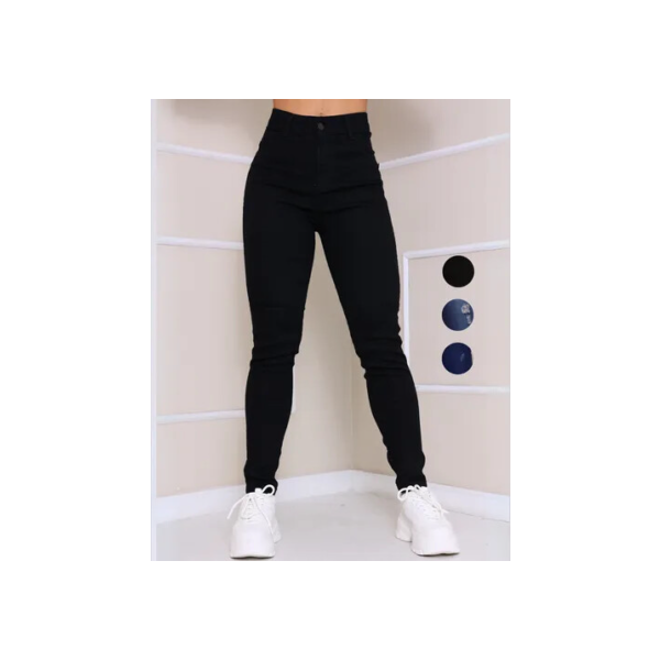 Calça Preta Jeans Feminina Com Elastano Cintura Alta Skinny