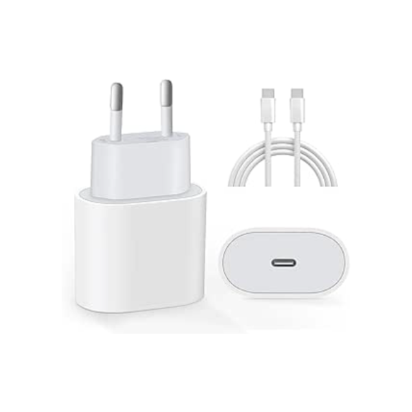 Fonte Entrada Tipo-C e Cabo USB-C 1 Metro, 20W Carregador Turbo de Parede Ultra Rapido Compatível com iPhone 15/16 Pro/Pro Max e Galaxy S24/S23 Ultra