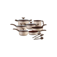 Conjunto De Panelas Antiaderente 10 Peças Teflon Linha Coffee Cappuccino Tampa De Vidro