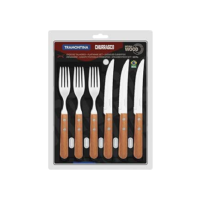 JOGO DE TALHERES PARA CHURRASCO DYNAMIC SORTIDOS COM LAMINAS DE ACO INOX E CABOS DE MADEIRA - 12 PEÇAS