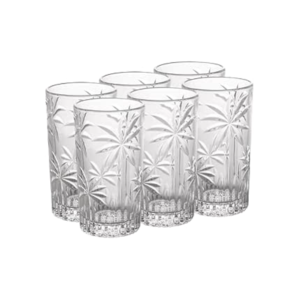 CJ 6 COPOS ALTOS CRISTAL PALM TREE 360ml TRANSPARENTE